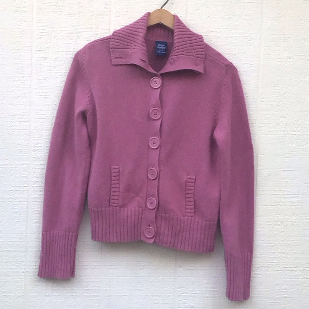 Y2K knit jumbo buttons cardigan mauve pink